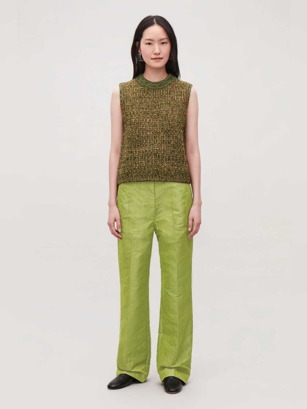 NWOT - COS Moire-Pattern Trousers in Green - Size 2 - Picture 2 of 9